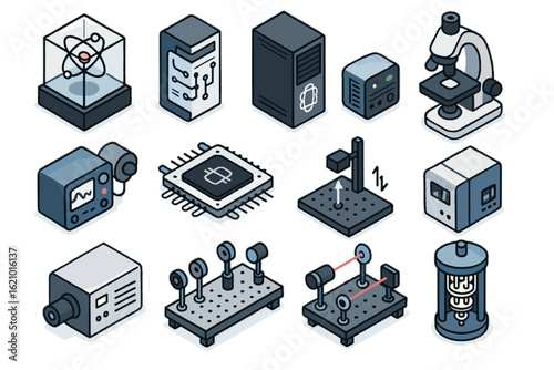 Quantum chamber tools supercomputer icon processor spectroscopy system bench vector experimental