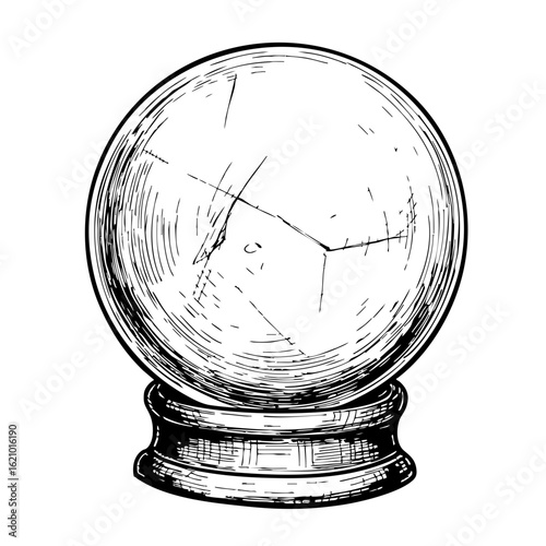 Vintage crystal ball sketch in intricate detail  