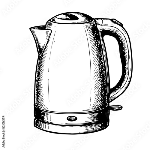 Electric kettle vintage sketch with detailed design and classic style  