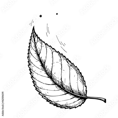 Vintage sketch of a falling leaf with detailed veins and edges  