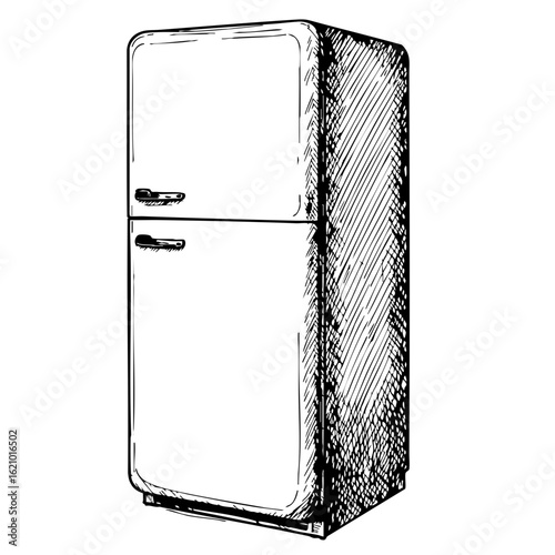 Vintage sketch of a refrigerator in a minimalist style  