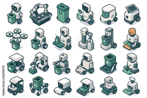 Autonomous bots waste compactor icon vector paper recycling unit plastic recycle smart