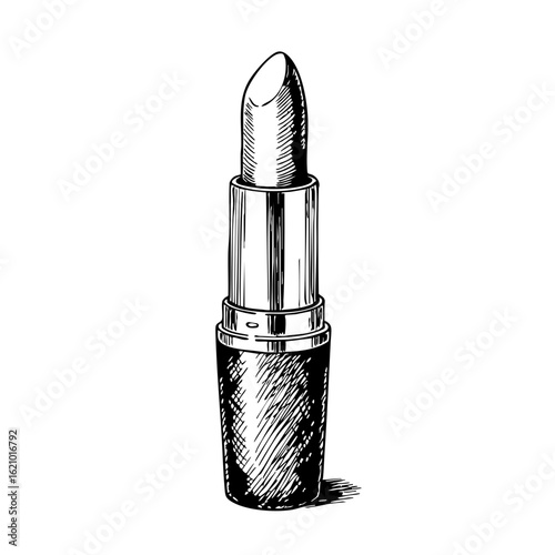 Vintage sketch of a lipstick tube with a shiny silver finish  