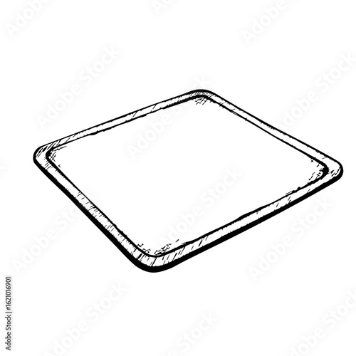 Vintage sketch of an empty rectangular tray  