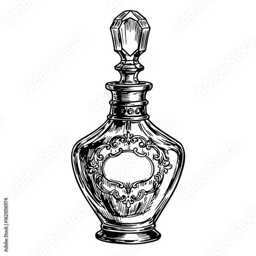 Vintage sketch of a decorative perfume bottle with intricate design  