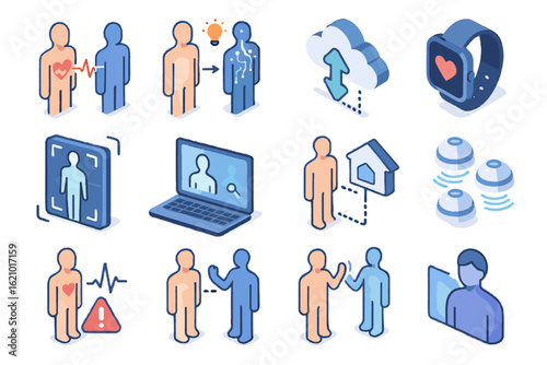 Virtual interaction icon vector twin wearable health status home optimization remote