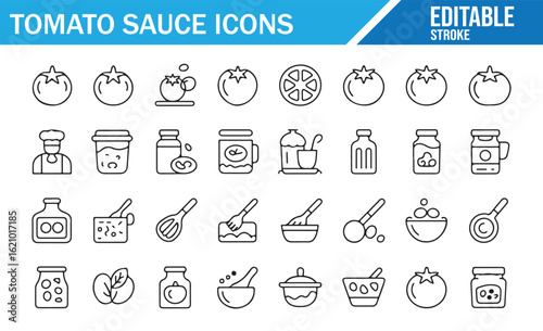 Food Preparation Icons Featuring Tomato Sauce and Ingredients"