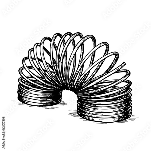 Vintage sketch of a metal slinky toy in a playful position  