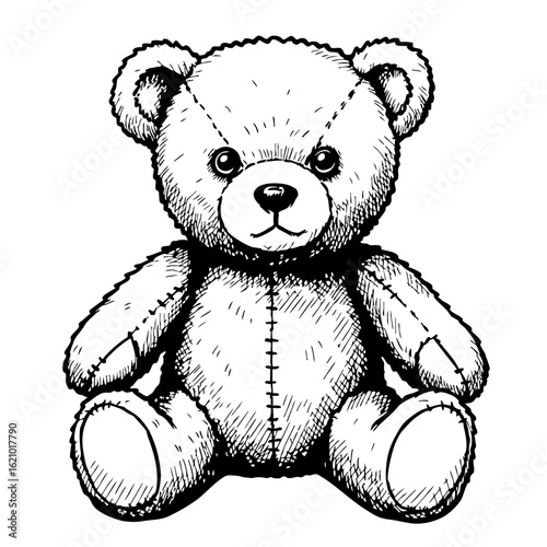 Vintage sketch of a teddy bear sitting with a cute expression  