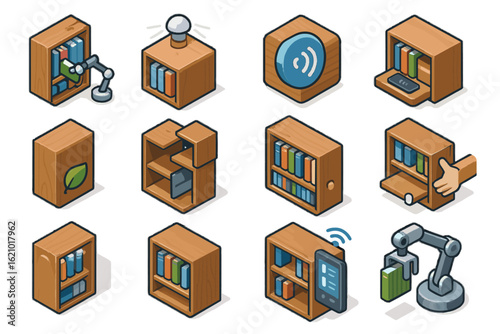 Station wireless icon smart lights design spine panels delivery interface bookshelf vector