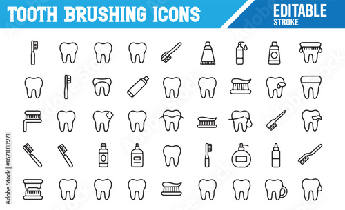 Tooth Care Icon Set Featuring Toothbrush, Paste, and Fresh Breath