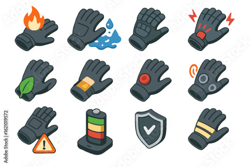 Glove padding safety resistance protection alert badge fall icon haptic vector insulation