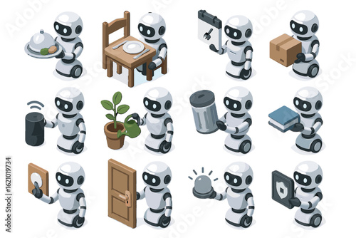 Robot icon door vector butler room voice meal watering activation alarm table