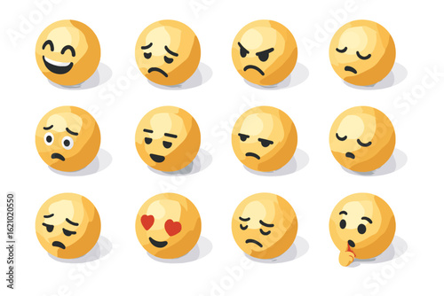 Bored loving angry icon set emotion vector sleepy frustrated excited joyful calm
