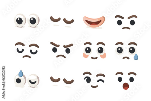Icons surprised icon eyes vector mouth closed drop eyebrows open isometric emotion