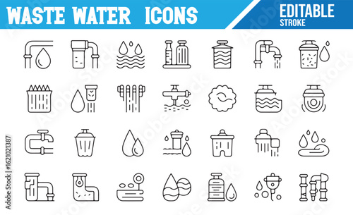 Environmental Water Waste Icons for Sewage and Filtration Systems