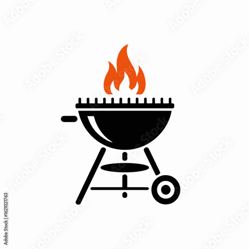 Barbecue Grill Icon with Flames