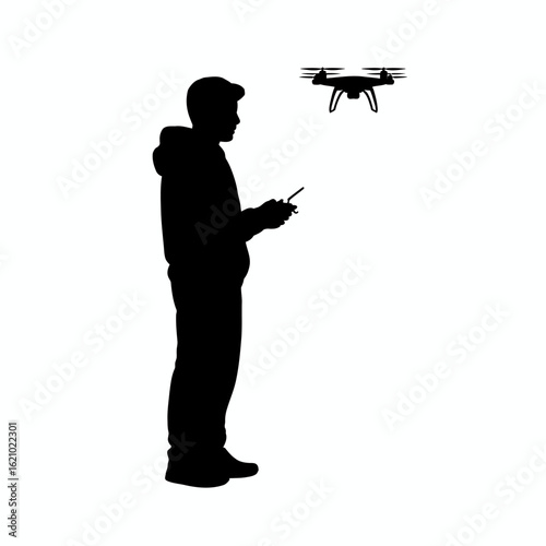 Drone Pilot Silhouette with Remote Controller
