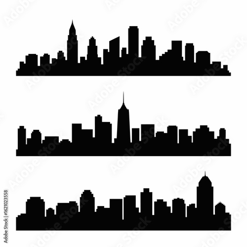 Urban Skyline Silhouettes in Black and White