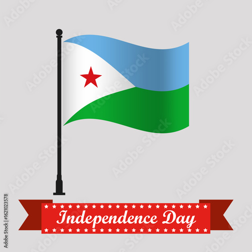 Flat Djibouti Independence Day With Waving Flag