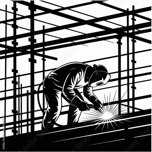 Welder Working on Construction Site Illustration