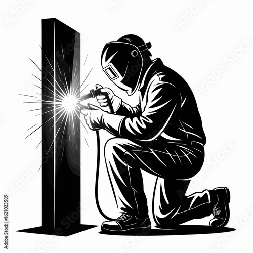 Welding Worker in Action, Industrial Craftsmanship Illustration