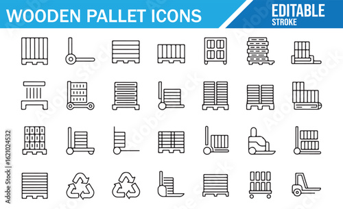 Logistics and Warehousing Icon Pack with Pallets and Forklifts