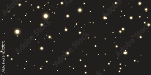 Vector illustration of glowing golden glitter and glowing dust bokeh on transparent background. For holiday and Christmas design