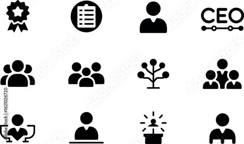 Modern Business Leadership Icons:  Teamwork, Success, and CEO Strategy