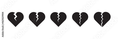Broken heart vector icons set. Cracked heart symbol. Heart illustration.