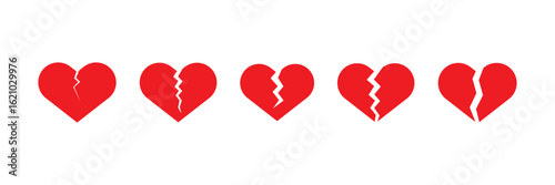 Set of heartbroken icon. Cracked heart symbol. Broken heart or divorce flat vector icon for apps and websites. vector illustrator