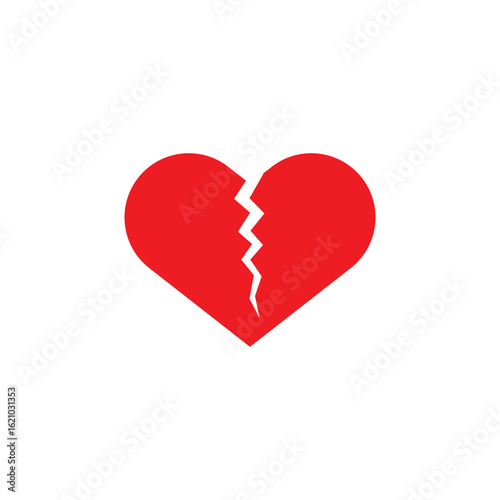 Red Heart broken to two pieces vector illustration icon or logo, broken heart concept, breakup or divorce, heartbreak regret, separated couple, tragic love. vector illustrator. eps10