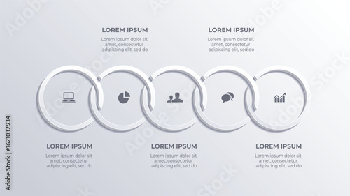 White 3D Glass Infographic with 5 Step Business Process and Timeline Design