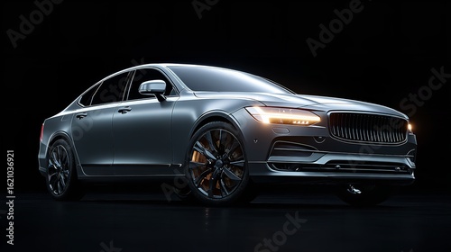 Gray Modern Car on Black Background

