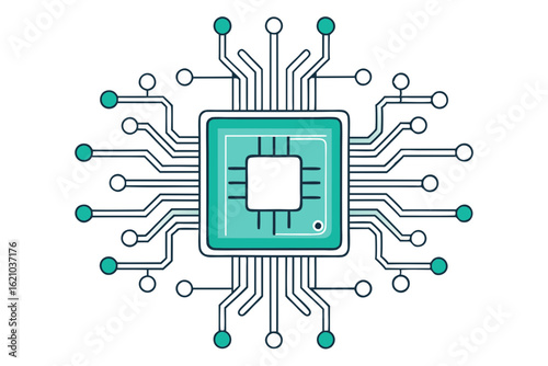 Microchip Circuit Board Icon with Intricate Tech Details Vector