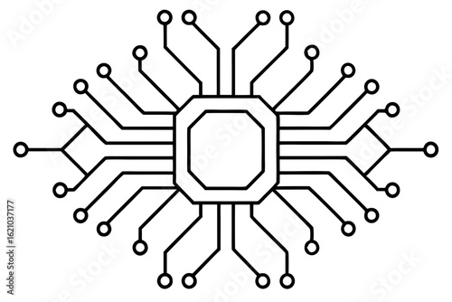 Detailed Tech Circuit Board Icon with Complex Microchip Design