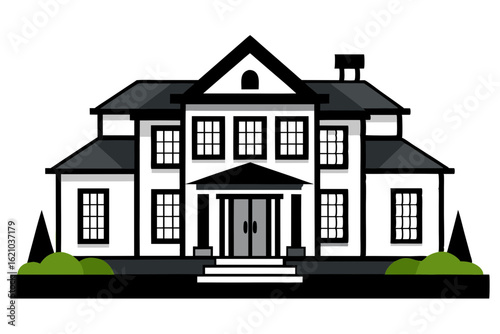 Elegant Mansion Vector with Spacious Architecture and Glass Windows