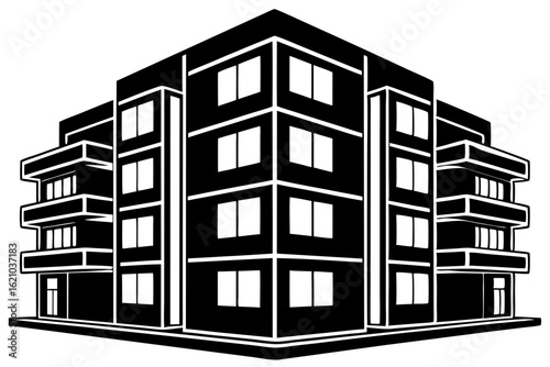 High Rise Apartment Building with Balconies and Windows Vector