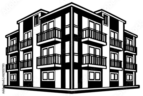 Skyscraper Apartment Complex with Balcony Details Vector