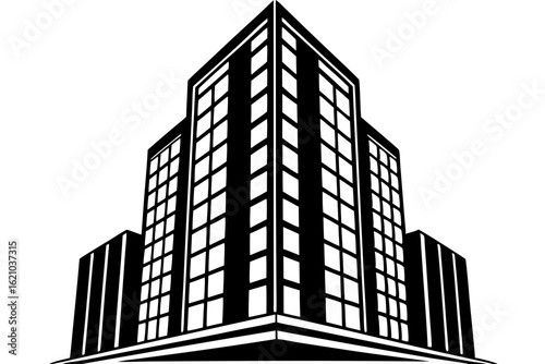 High Rise City Tower with Glass Exterior Vector Illustration