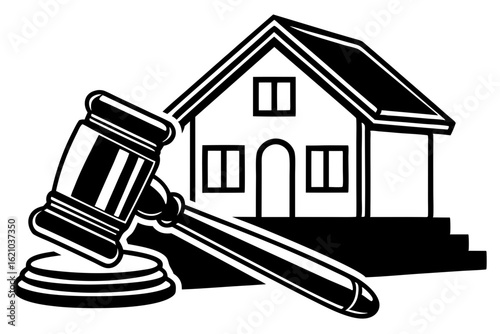 House Auction Vector with Gavel and Property Symbol