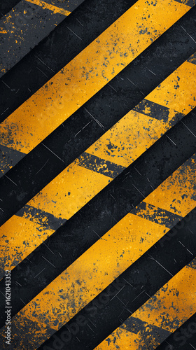 Yellow and Black Diagonal Hazard Stripes Background 