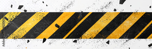 Yellow and Black Hazard Warning Tape on White Background 
