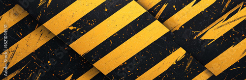 Diagonal Yellow and Black Striped Grunge Pattern Wallpaper 