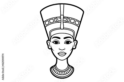 Cute Cartoon Nefertiti – Bold Minimalist Vector Line Art for Apparel and Vinyl Cutting generative ai 