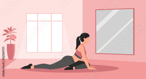 Stretching Routine Indoor For Young Woman Maintaining her Physical Well Being