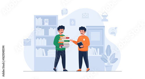 Students Study In Library With Books For Gaining Knowledge And Education