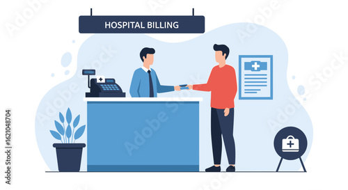 Hospital Financial Transaction At The Reception For Health Insurance Concept