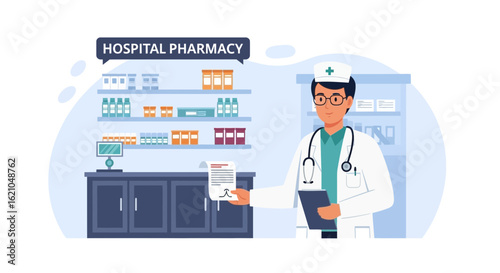 Hospital Pharmacist Consulting a Medical Prescription for Treatment Guidance