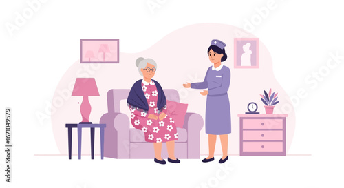 Supportive Caregiver Visiting Senior Woman In Comfortable Home Environment